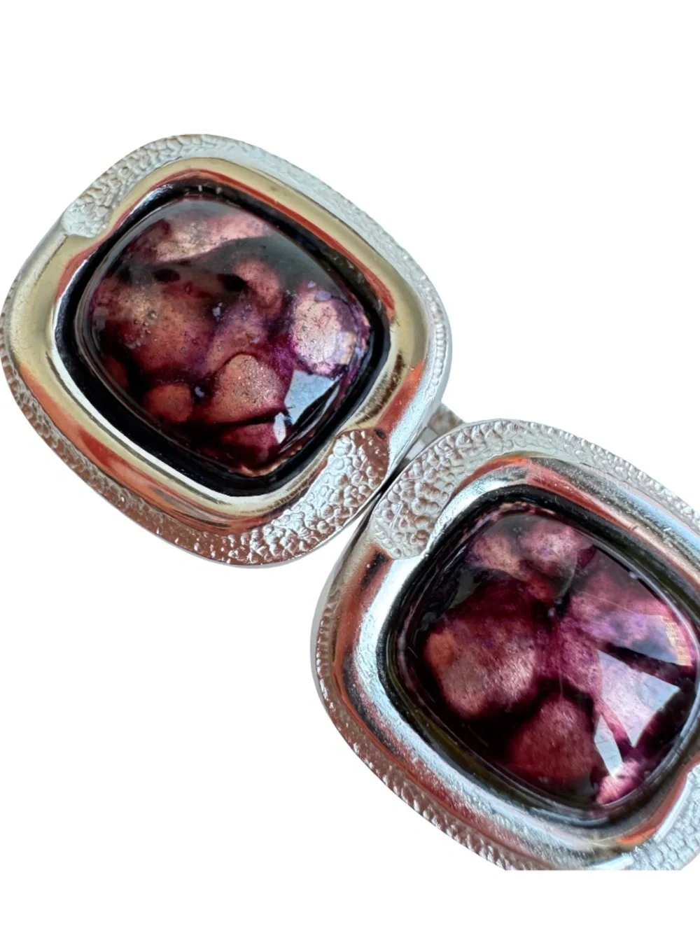 Japanese Cloisonne Cufflinks Purple Enamel Silver Tone Vintage Mens Formalwear